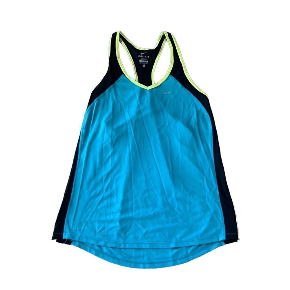 Nike Women’s Medium Turquoise Black Yellow Running Yoga Dri Fit Summer Tank Top